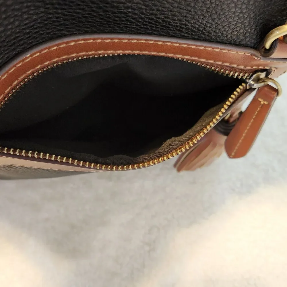 St John's Bay Black & Brown Three Section Shoulder Bag Purse Faux Leather Tassel